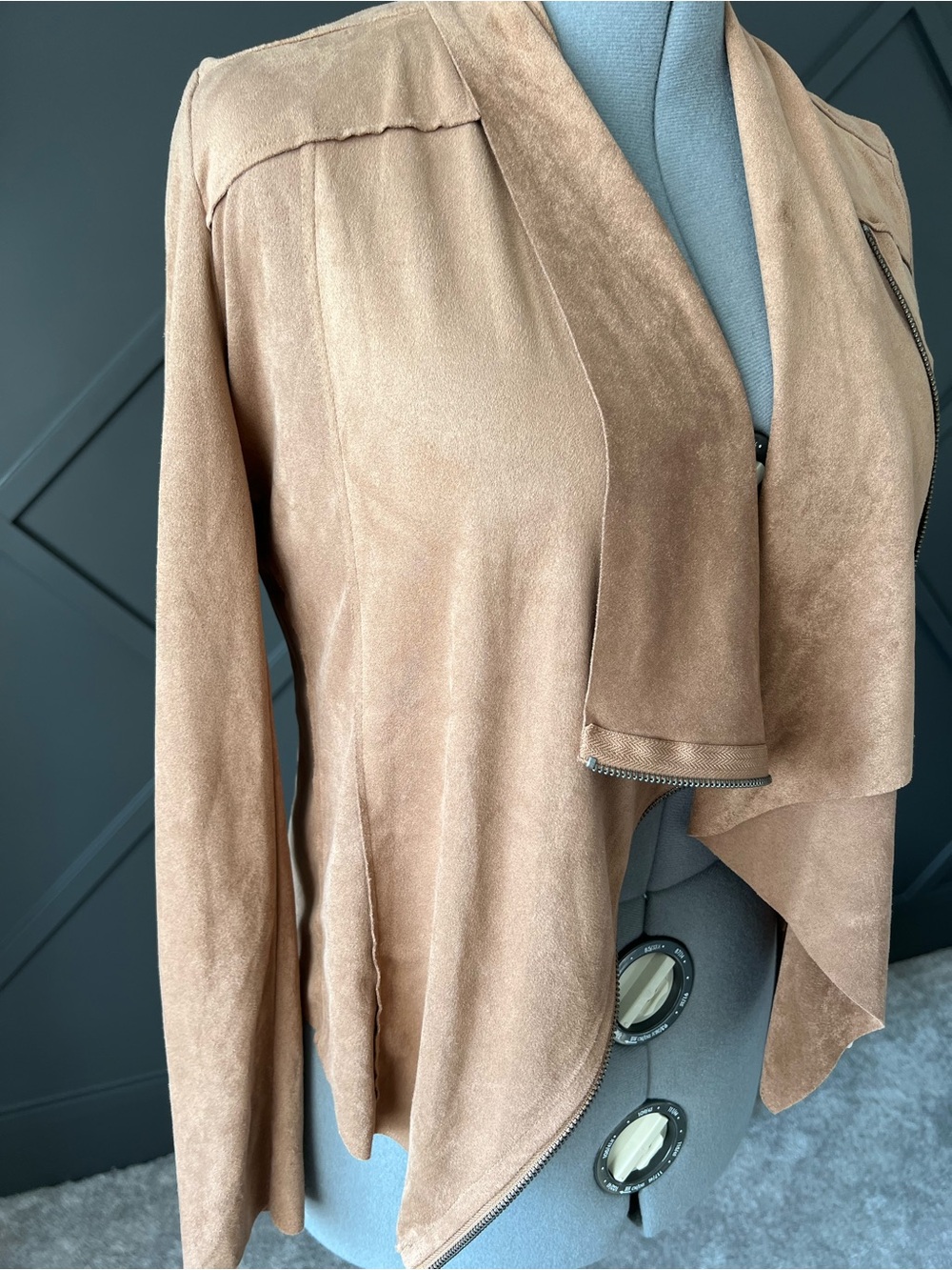 Dex Suede-Style Open Drape Jacket in Camel Brown